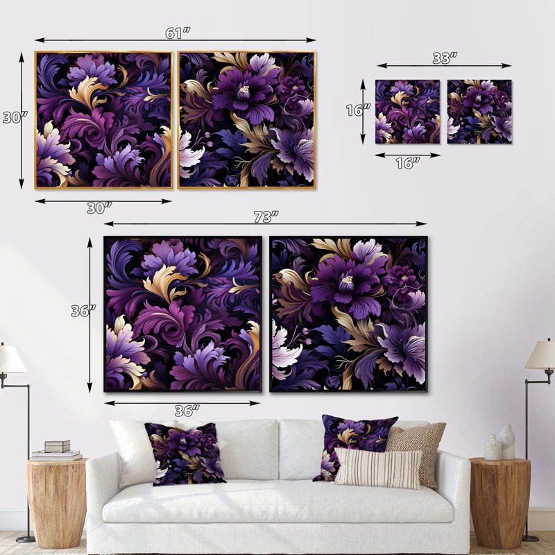Collant et floral carré moelleux 2 pièces Lowleoft, Cadre flottant doré, H 36 po x l 73 po
