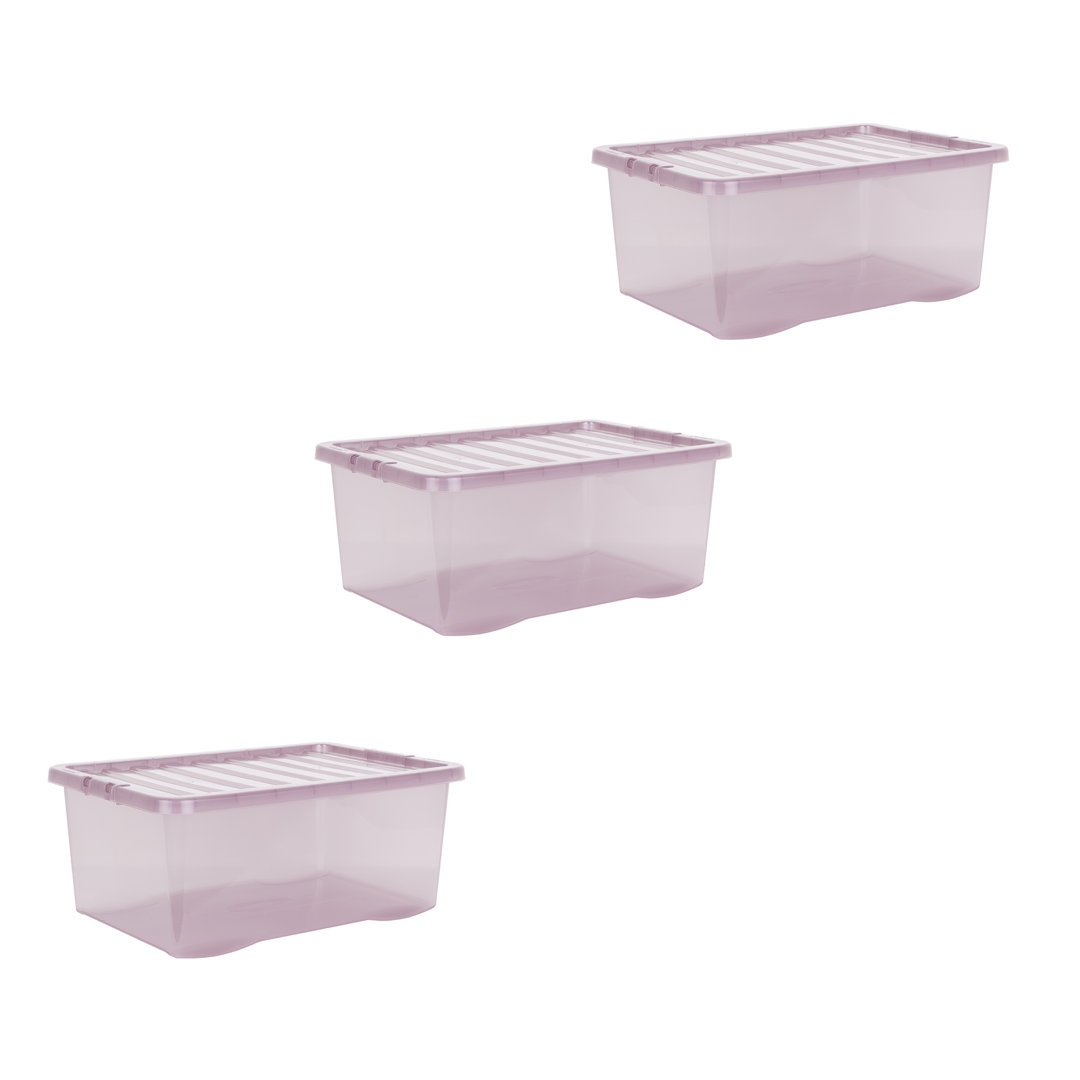 Wham Crystal 45L Plastic Storage Boxes Set of 3 Tint Dusky Orchid
