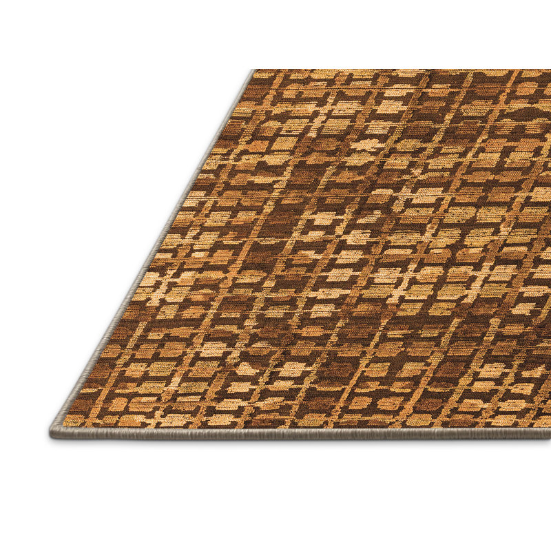 Tapis abstrait tissé à la machine en brun / brun clair, Rectangle 2 pi x 3 pi