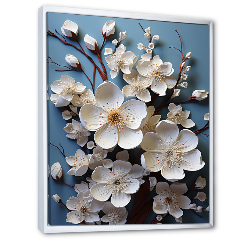 Cornouiller blanc qui fleurit tranquillité II sur toile, Cadre flottant blanc, H 32 po x l 24 po x P 1 po