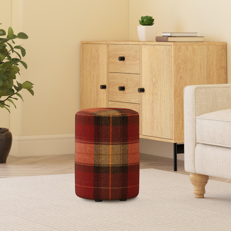 Tartan Fabric Round Stools Tartan , Claret Red