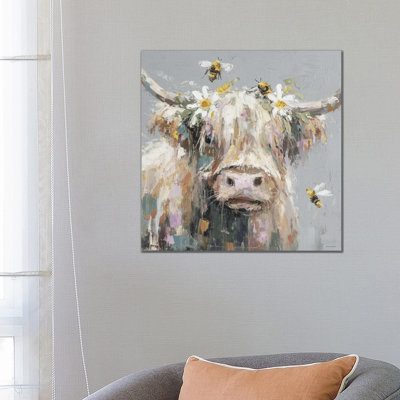 Moo et les abeilles - reproduction d'art mural - toile tendue