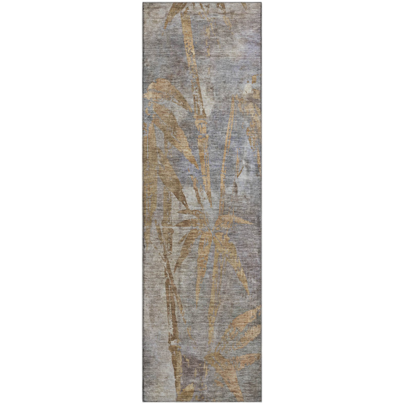 Premium Machine Washable Mayfield AMF2222 Botanical Rug, 2'3" x 7'6" Runner, Khaki