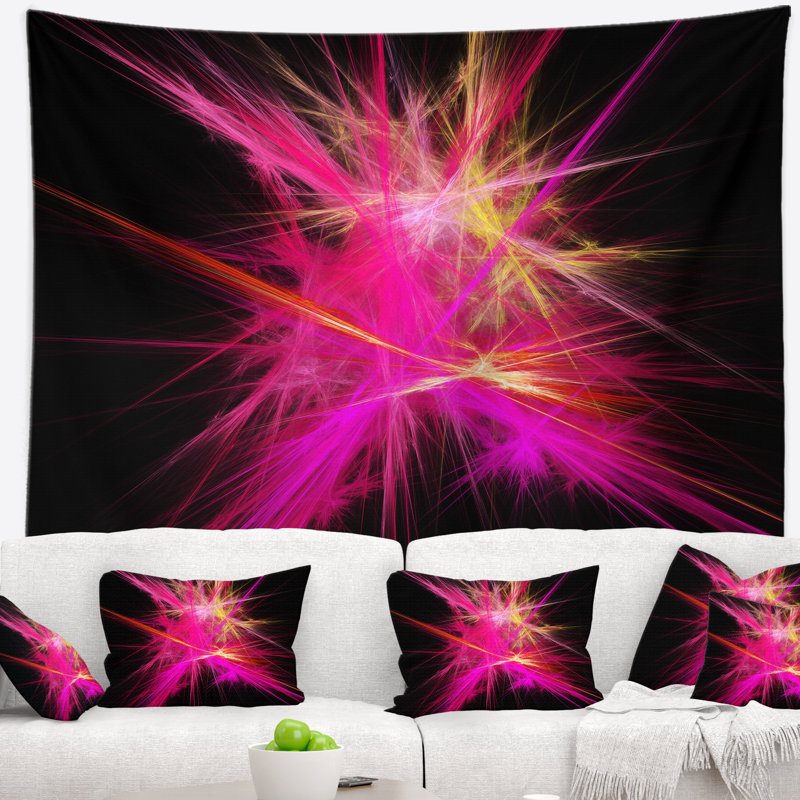 Tapisserie de rayons multicolores de chaos abstrait rose, H 32 po x l 39 po