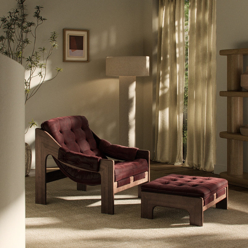Halston Chair W/Ottoman-Nubuck Burgundy