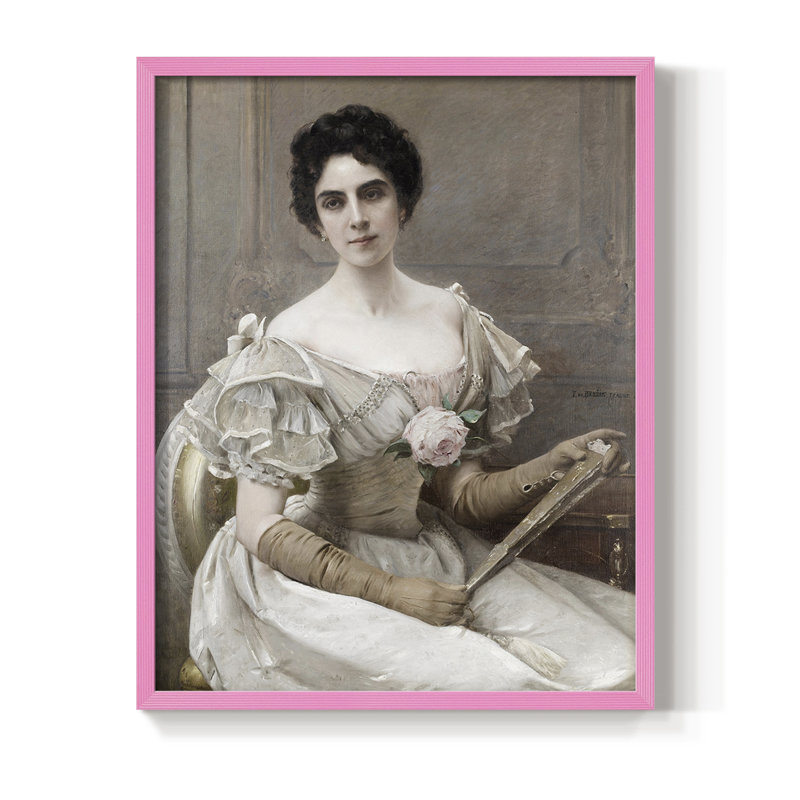 Impression de portrait rétro vintage Lxxv encadrée - bois massif, H 21 po x l 17 po, Rose