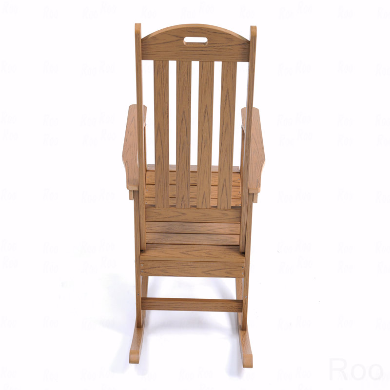 Outdoor Patio Rocking Chair, Teak Color, Made Of Sturdy HIPS Material, Equipped With 304 Stainless Steel Accessories, Brown