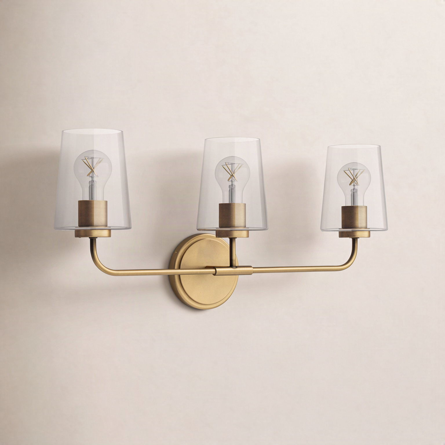 Verbena 3 Light Transparent Dimmable Vanity Light, Heritage Brass