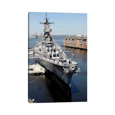 The Decommissioned US Navy Battleship, USS Wisconsin, Berthed To The Pier - Wrapped Canvas Print