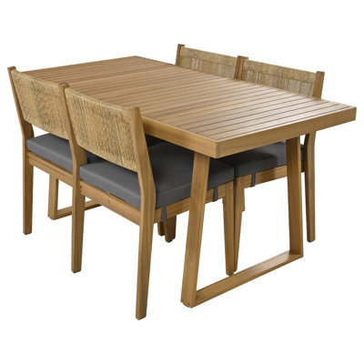 Ensemble de table de salle à manger et de chaises U_Style multi-personnes en bois d'acacia, coussins épais, convenant au balcon, à la cour et au jardin.