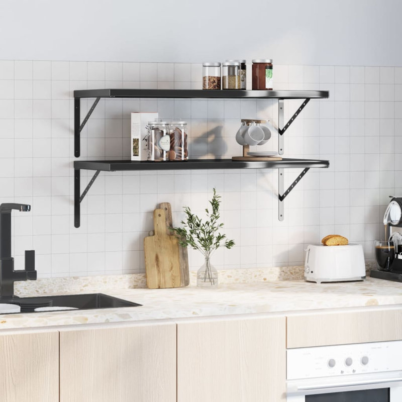 Antavion Stainless Steel Bracket Shelf, Black, 3cm H x 100cm W x 40cm