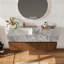 Armoire de salle de bain de luxe moderne 48 po avec plateau en pierre frittée grise, meuble-lavabo flottant brun avec tiroir en U-483848566-483848563