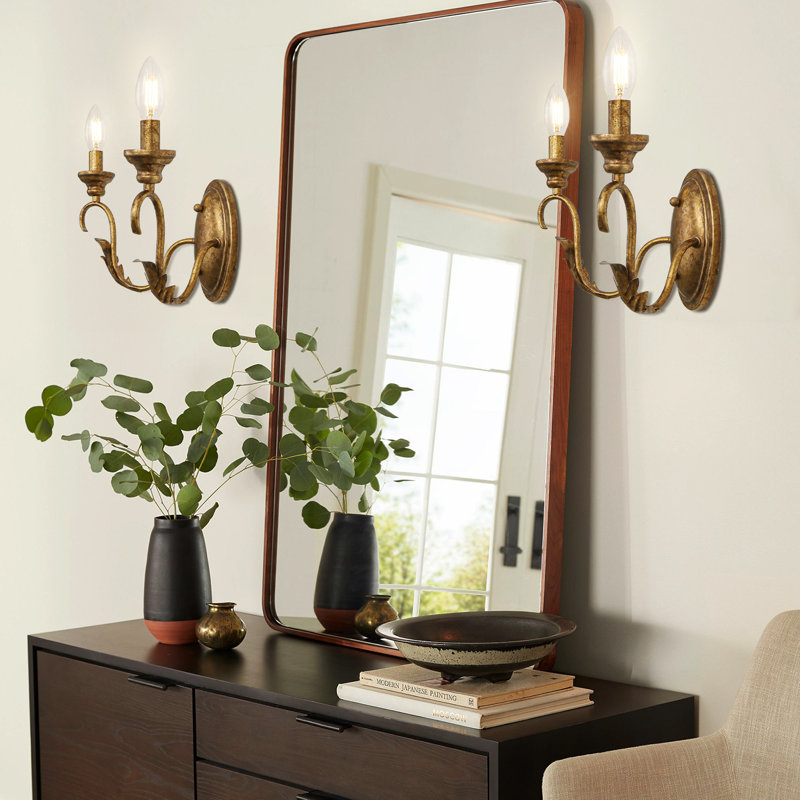 Vintage 2-light Dimmable Candle Wall Light, Antique Brass