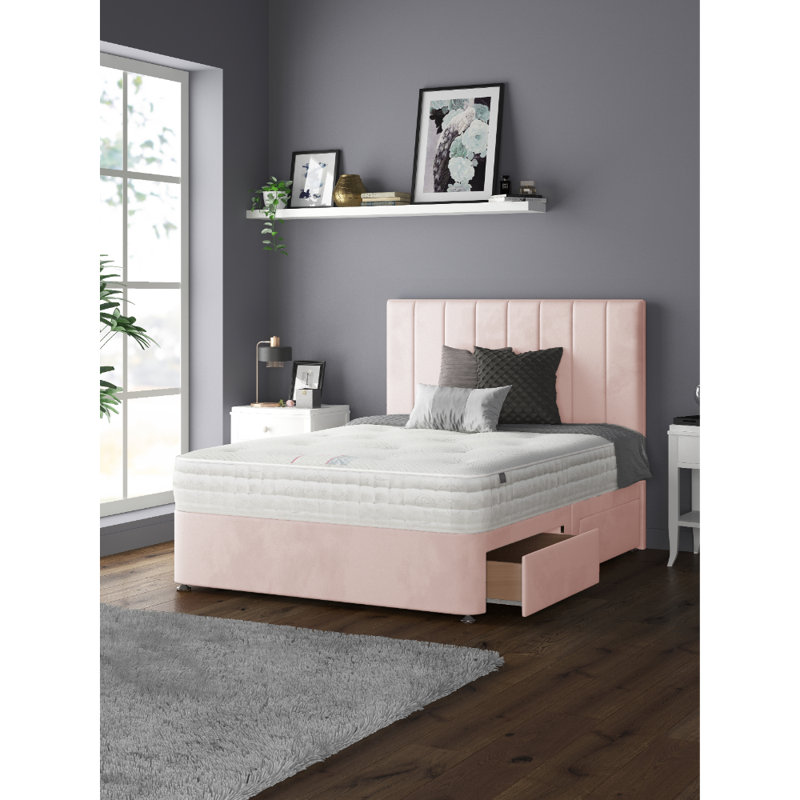 Hedley Divan Bed Base, Double (4'6), 2 Foot-end Drawers, Pink