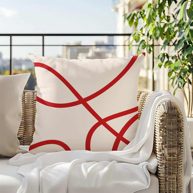 Oreiller carré réversible intérieur / extérieur Vie Abstract, H 15 po x l 15 po, Rouge
