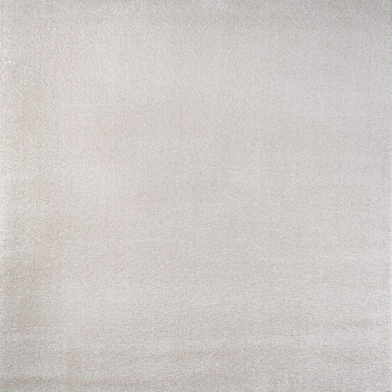 Asala Solid Low-Pile Ivory Rug, Square 7'