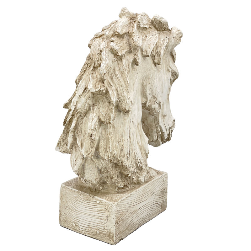 18" Horsehead Wood-Like Carving Statue Centerpiece, Naturel