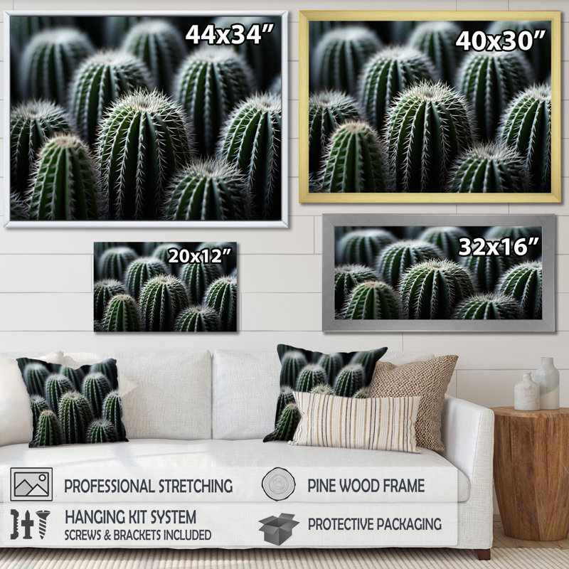 Vert, blanc, cactus, sublime minimalisme - impression, Cadre flottant doré, H 30 po x l 40 po x P 1,5 po
