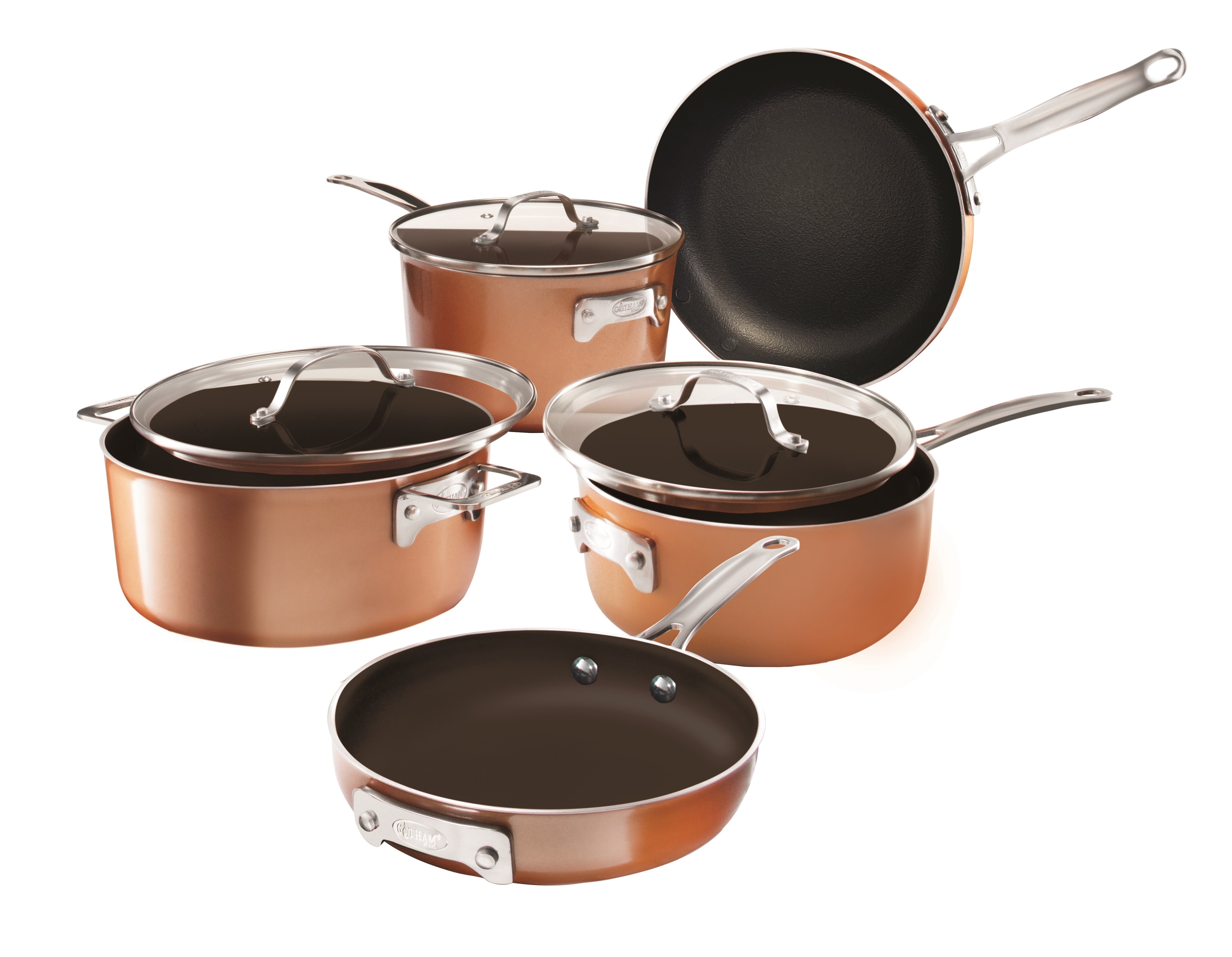 Stackable Non-stick 3 Piece Copper Cast Stackable Pots & Pans Set, Gold