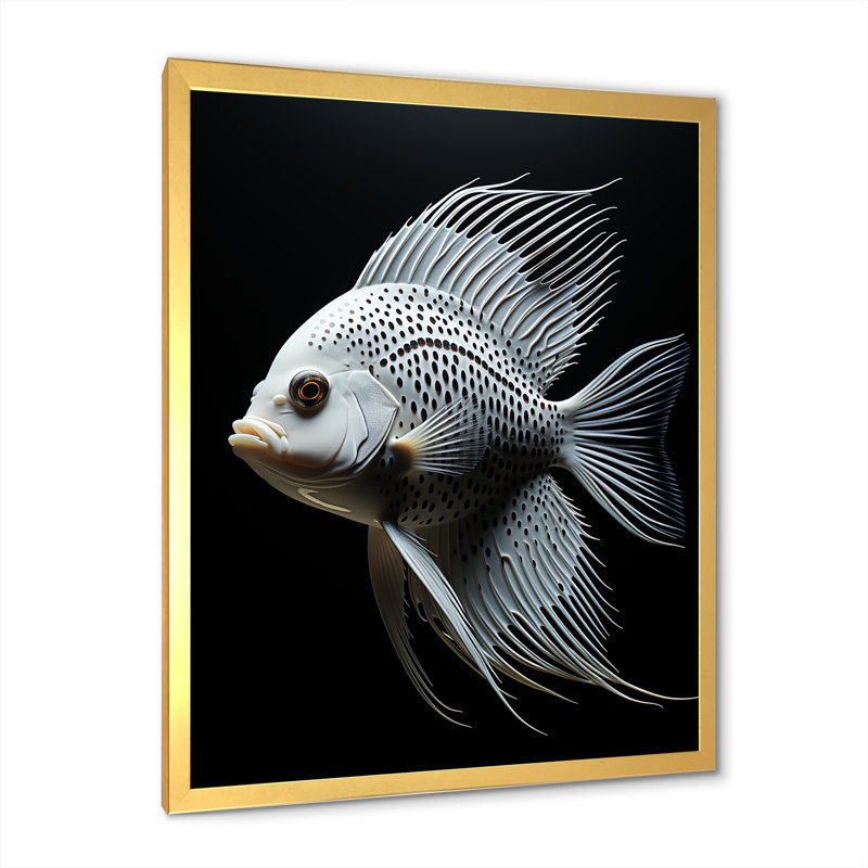Océanic minimaliste noir et blanc papillon poisson I - art mural poisson papillon, Cadre doré simple