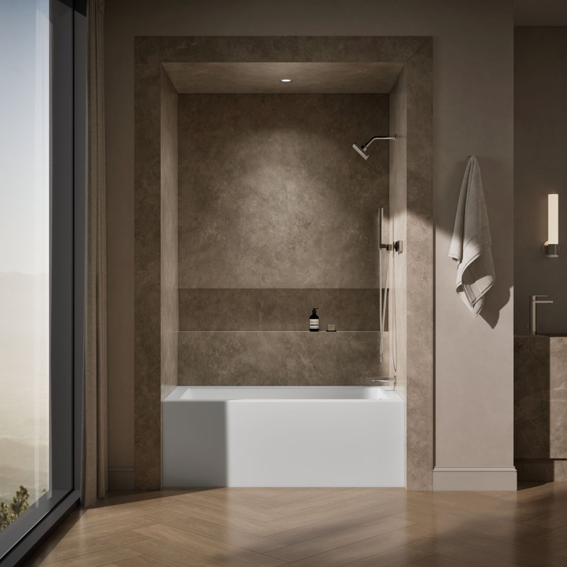 Underscore 60" x 32" Alcove Soaking Bathtub, White, Right