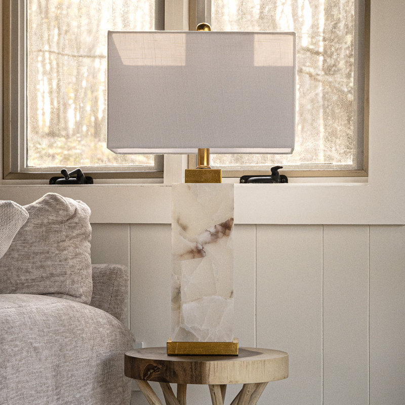 Lampe de table rectangulaire contemporaine en albâtre à DEL 27,5 po avec base veilleuse Princeton
