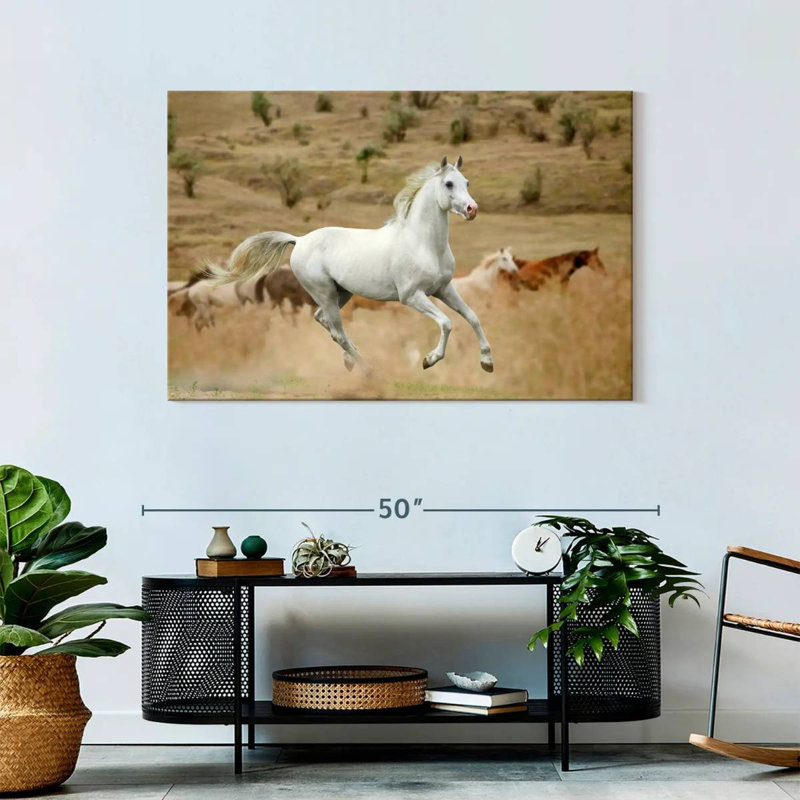 Prized White Stallion, 30" H x 45" W