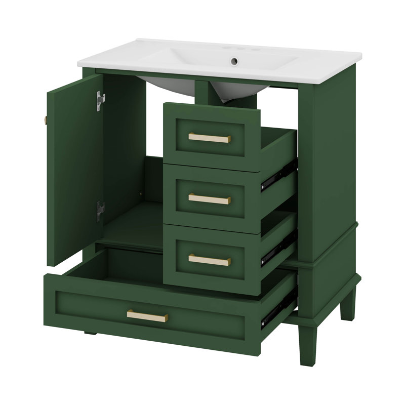 Ensemble de meuble-lavabo moderne 30 po avec lavabo 30 po, 3 tiroirs à fermeture douce et plateau amovible, Vert