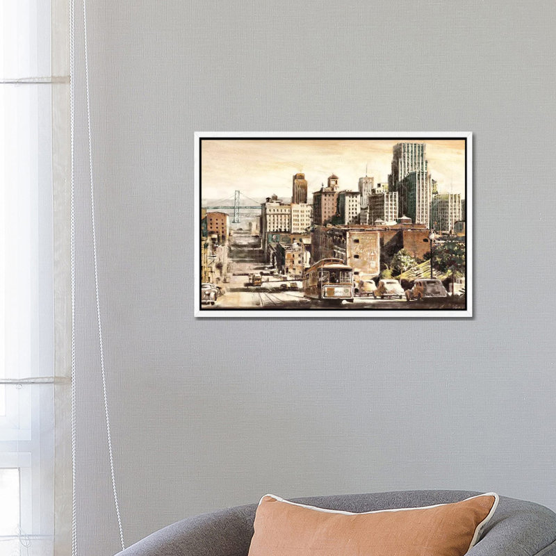 San Francisco View to Bay Brid 1 Piece Painting on Canvas, 66.04 cm H x 45.72 cm W, White Framed
