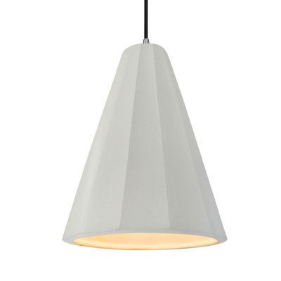 Radiance - Luminaire suspendu 1 lumière cannelé - Blanc mat - Nickel brossé - l 9 po x H 13 po - DEL dédiée - Cordon noir
