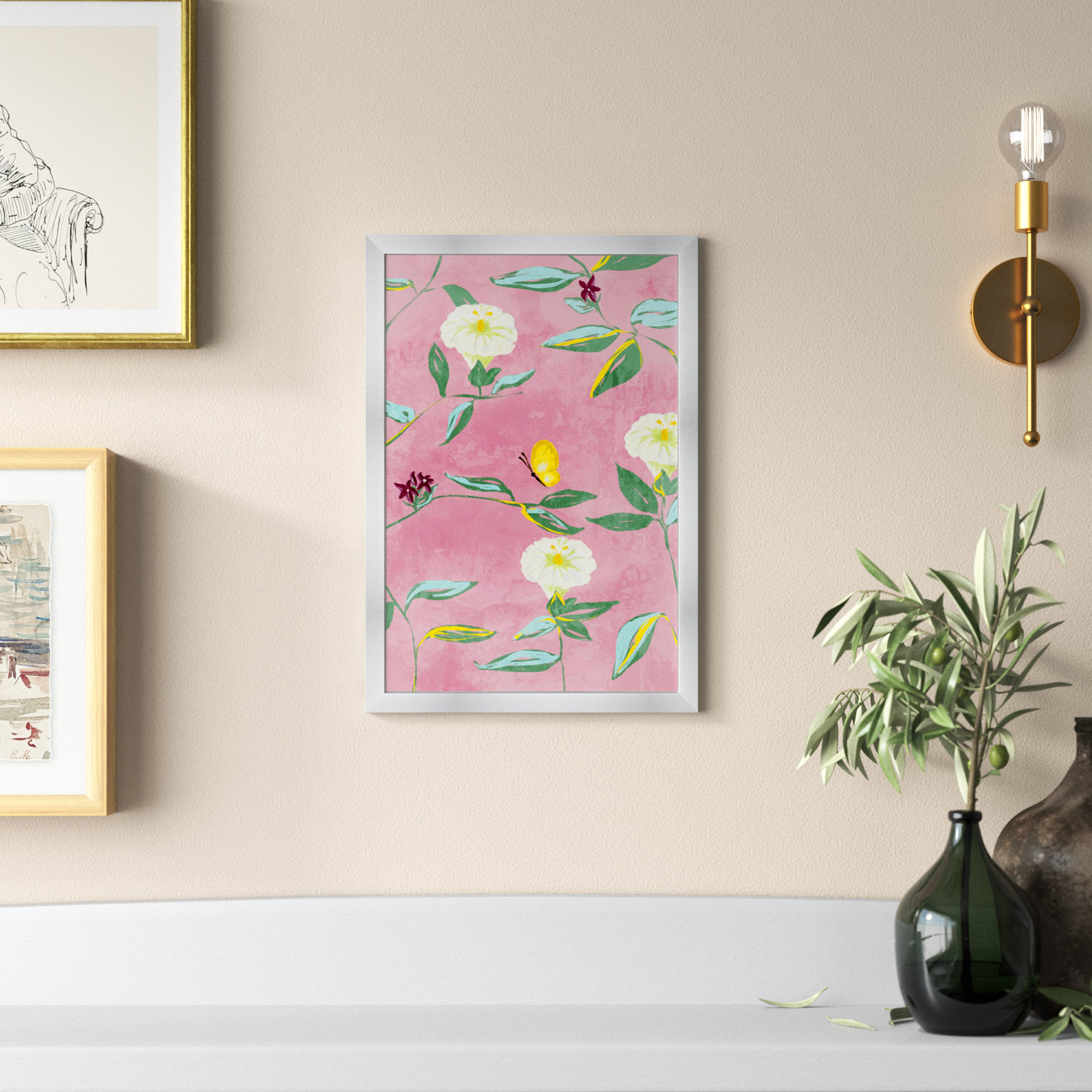 Floral Spring Tapestry Pattern Print, 17" H x 12" W, Silver