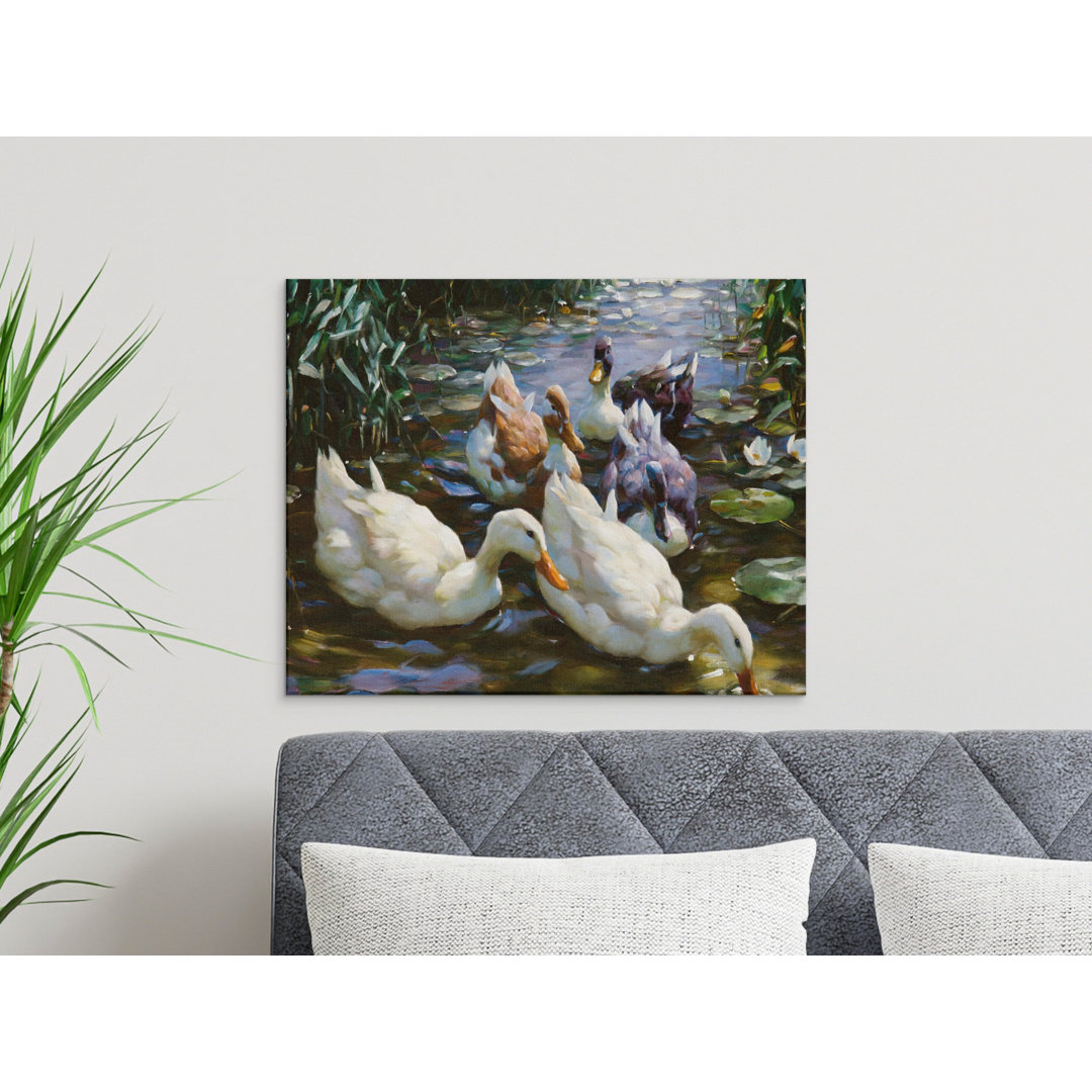 Duck Pond Canvas Wall Art, Gallery Wrapped Print, Waterfowl Painting, Modern decor, Ready to Hang, Archival Quality