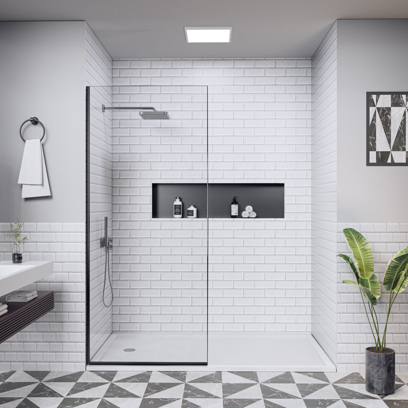34 In. W X 74 In. Semi-Frameless Matte Black Fixed Glass Shower Door With Nano-Coated Clear Tempered Glass