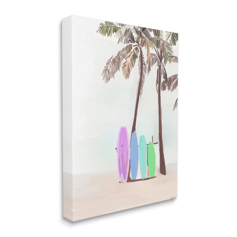 Planches de surf sur palmiers par Amelia Noyes - impression, H 20 po x l 16 po x P 1,5 po, Toile tendue