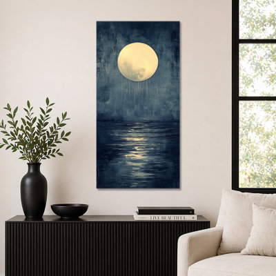 Bleu, jaune, jaune, lune, sur un lac audacieux, décor encadré, décoration murale dramatique