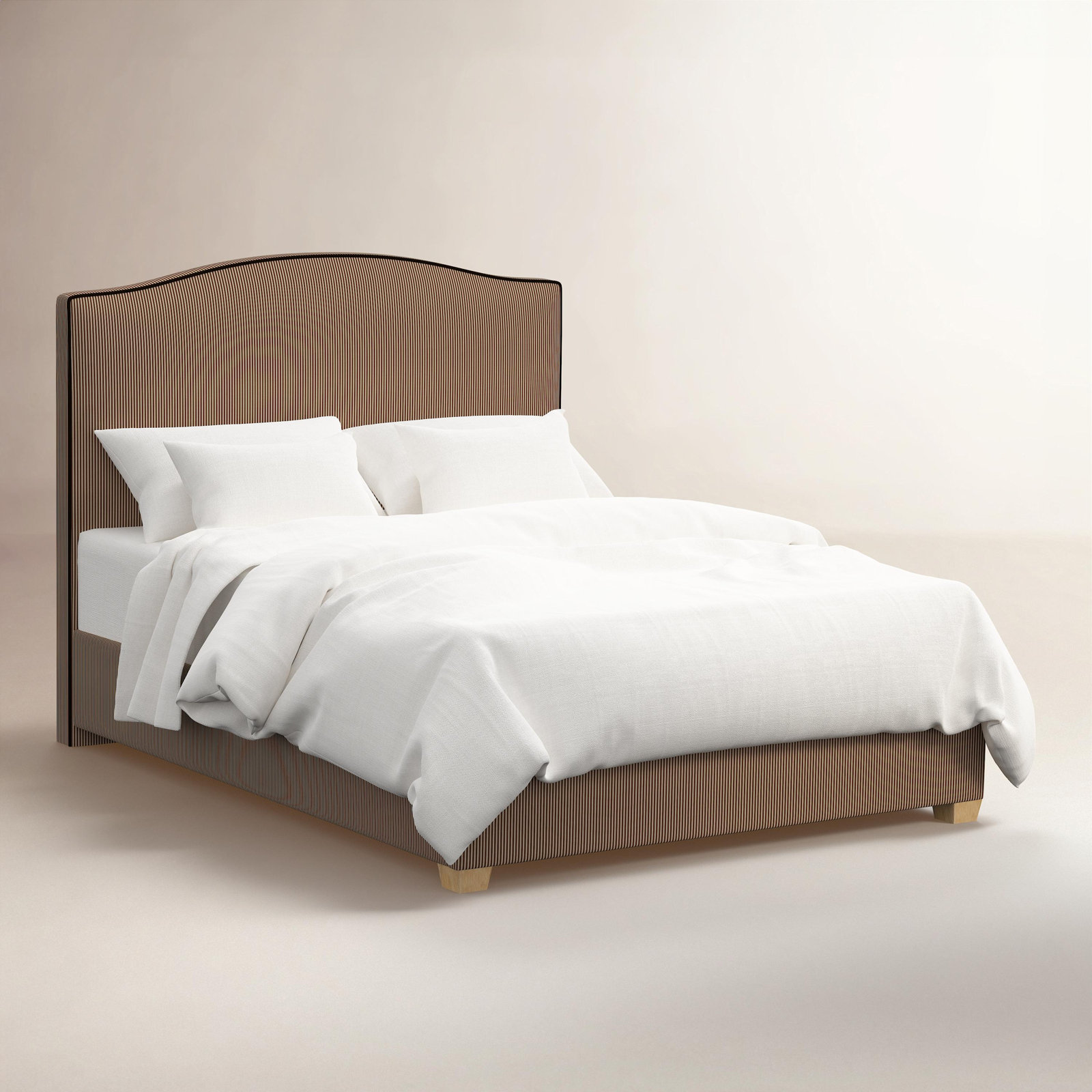 Upholstered Cotton Standard Bed, Full, Prep Stripe Tan Copper Black Welt