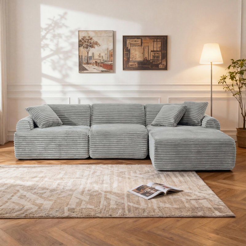 105'' Modular Sectional Sofa Couch,Boneless Couch, Compressed Couch, Detachable And Washable, Replaceable Sofa Cover, Modern Woven-Textured Upholstery, Convertible L-Shaped Design For Living Room