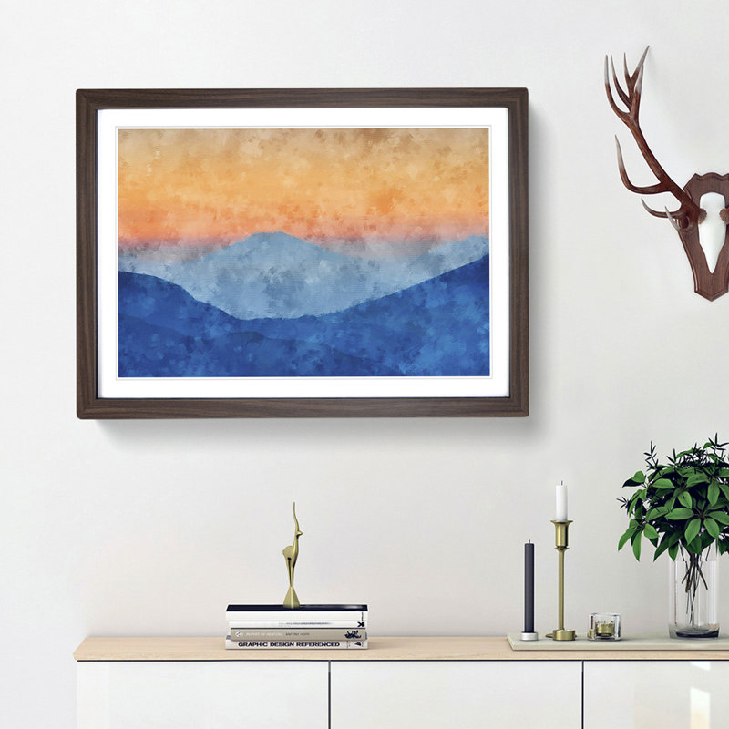 Sunrise over the Mountains - Picture Frame Painting Print, Walnut Framed, 24cm H x 33cm W x 2cm D