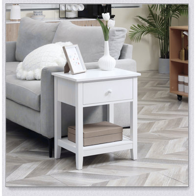 Table de bout moderne à 2 niveaux avec tiroir et tablette de rangement, table d'appoint élégante pour la chambre à coucher et le salon