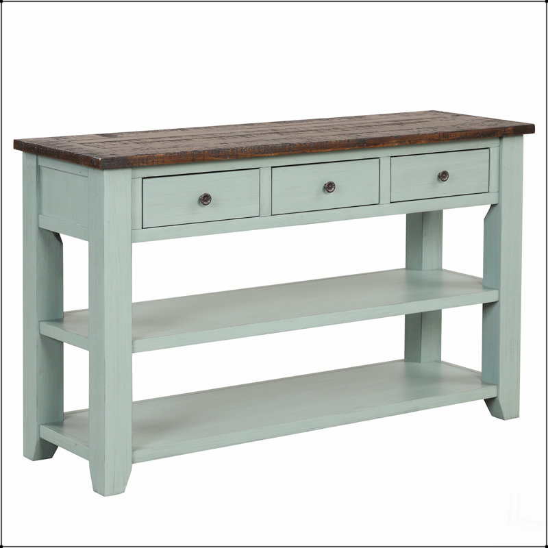 Console en bois de pin massif, table d'appoint moderne avec 3 tiroirs de rangement et 2 tablettes. Facile à assembler