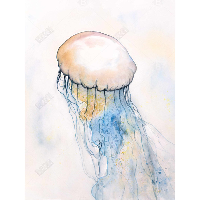 Watercolor Jellyfish - Sea Blue Canvas for Home Decor
