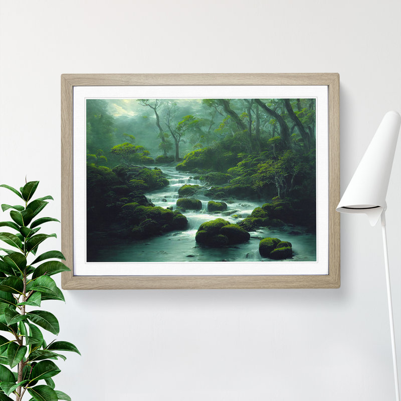 XH1022-6340X Mysterious Forest Stream Vol.3 - Single Picture Frame Print, 25cm H x 34cm W, Beige