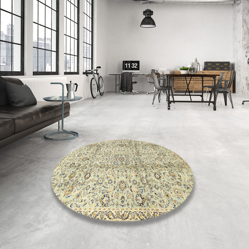 Tapis ivoire à motif floral, Rond 6 pi
