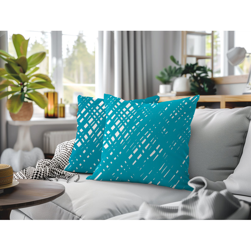 Oreiller réversible intérieur / extérieur Riju Scratches, 20 x 20, Turquoise