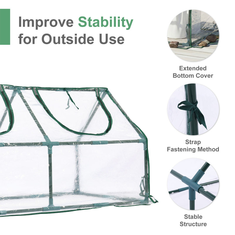 Aoodor Outdoor Mini Greenhouse, Clear, 36" H x 72" W x 36" D