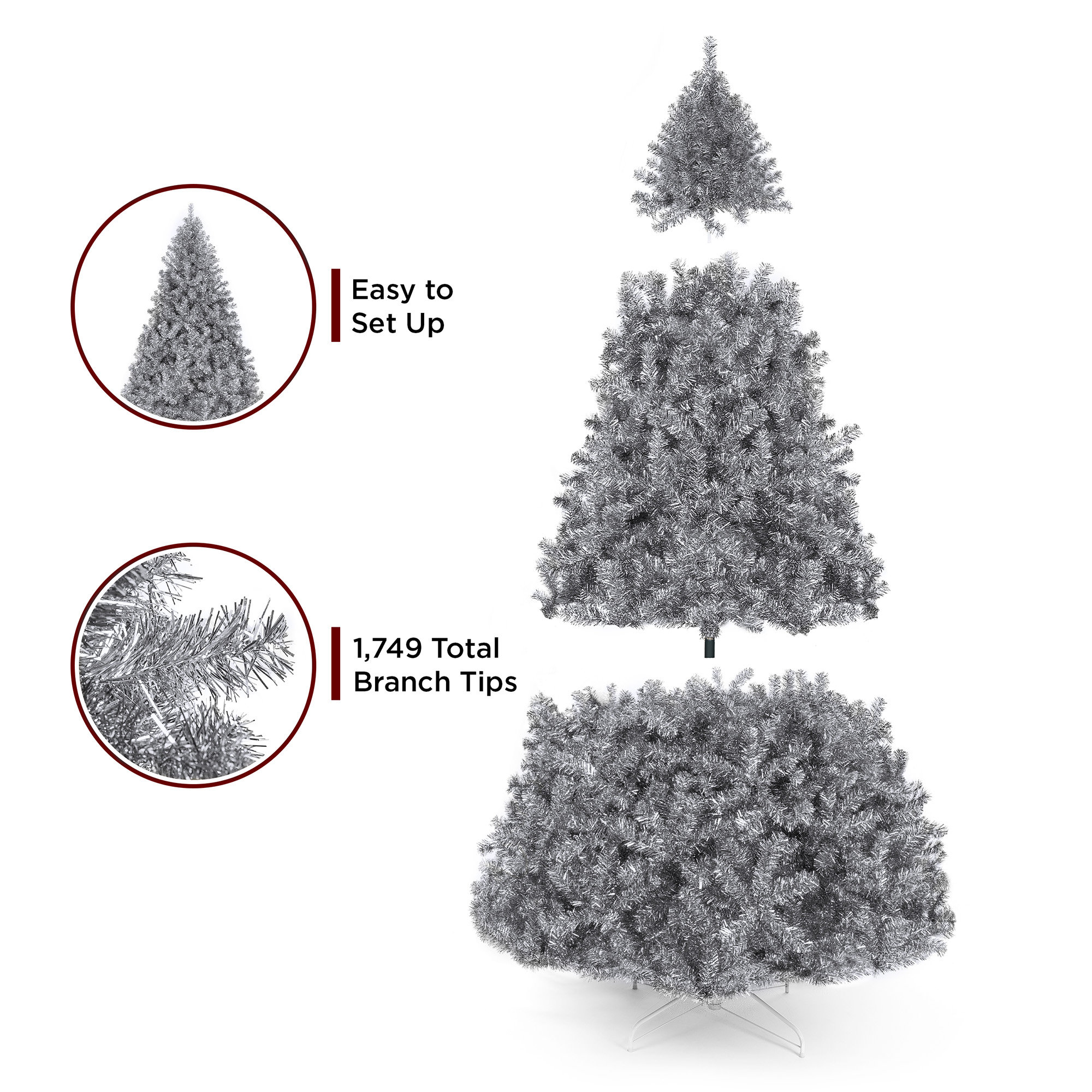 Silver Artificial Fir Christmas Tree, 7.5'