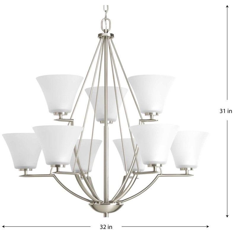 Lustre à niveaux ombrés 9 lumières Karla, Nickel brossé