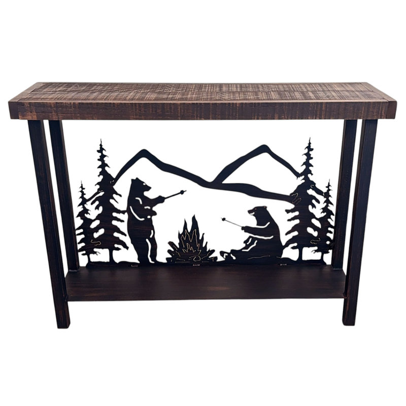 BURNT SIENNA/ROUGH STAIN IRON RECTANGLE SOFA TABLE WITH MARSHMALLOW BEAR ACCENT, Brown