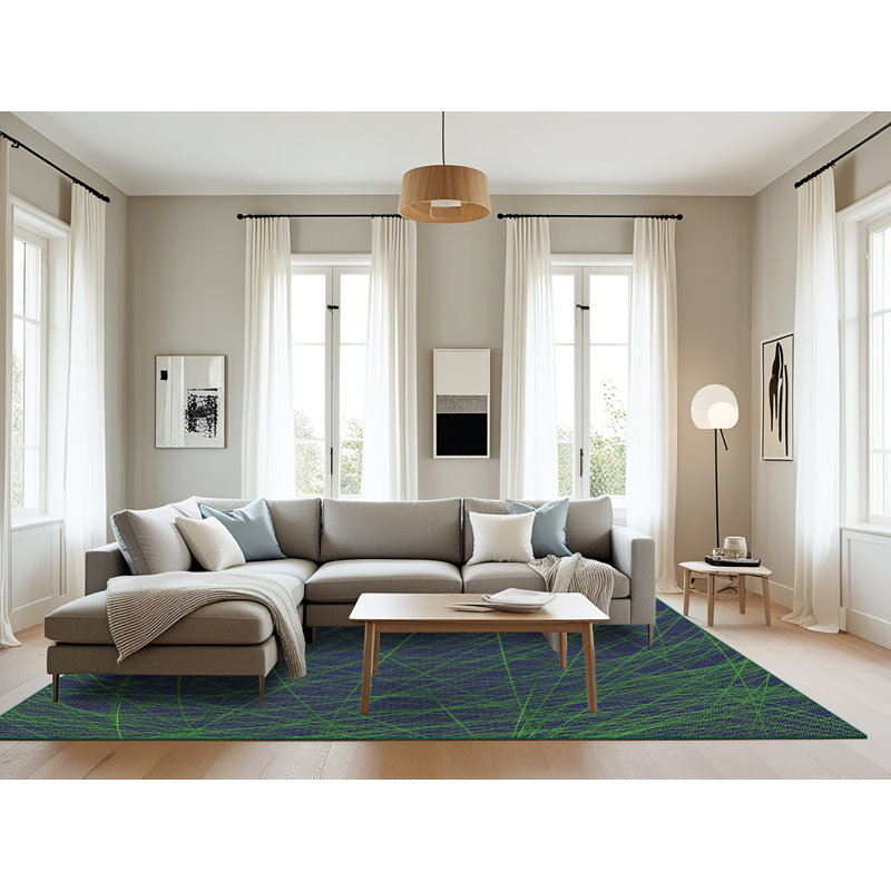 Tapis abstrait vert / bleu marine, Rectangle 8 pi x 10 pi