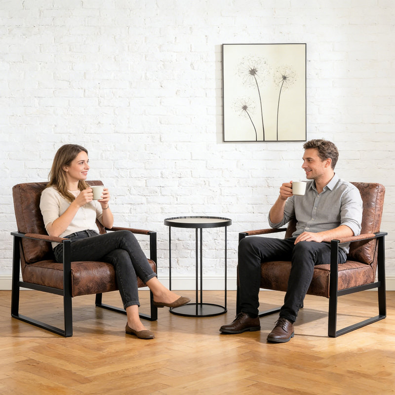 Set of 2 Mid Century Modern Accent Chair with Sturdy Square Metal Frame & Premium Spot-Resistant Microfiber Upholstery,  – Versatile Armchair for Living Room, Bedroom, Office Décor